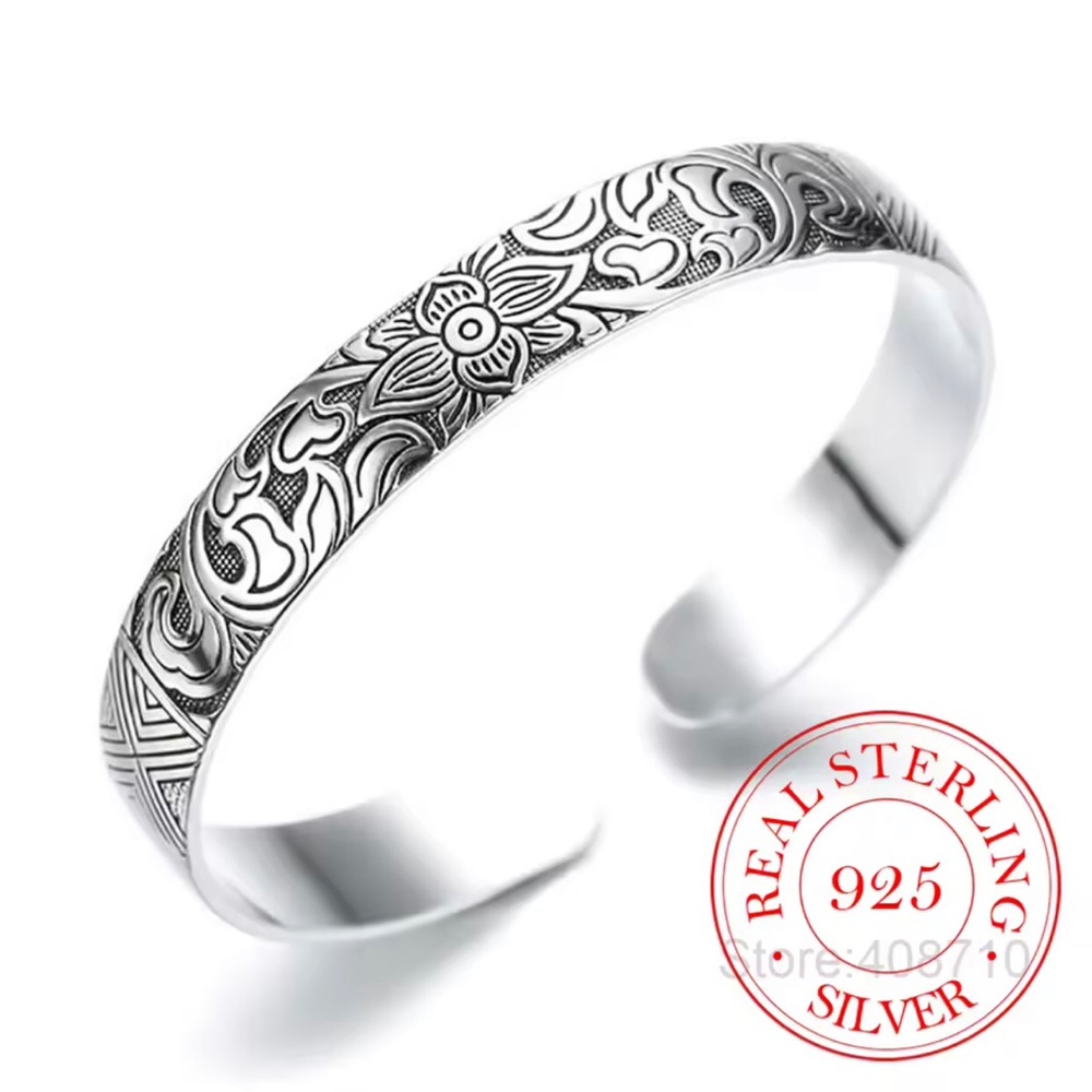 Sterling Silver Floral Engraved Cuff Bracelet